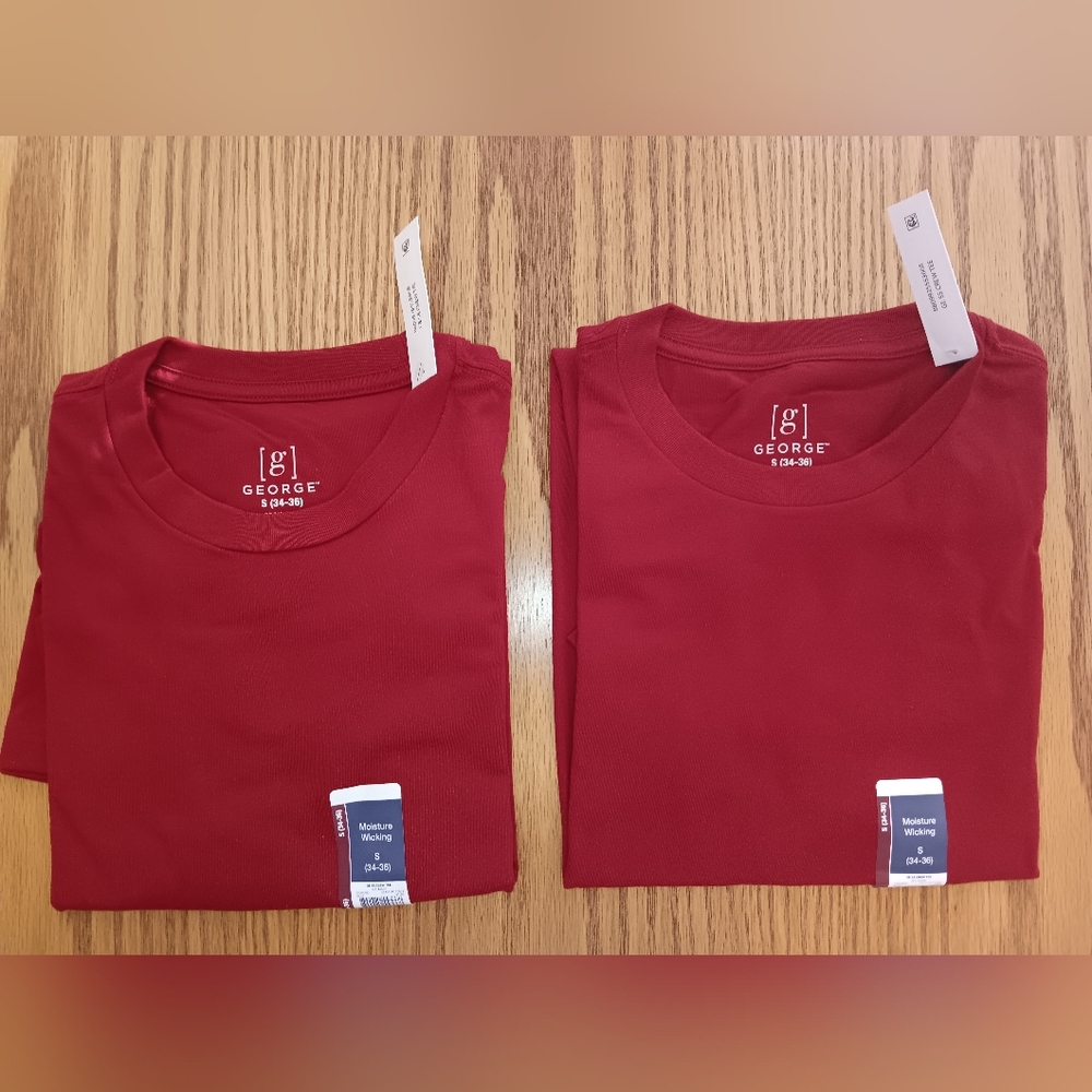 Two George Deep Red Crew Neck Tees Small NWT